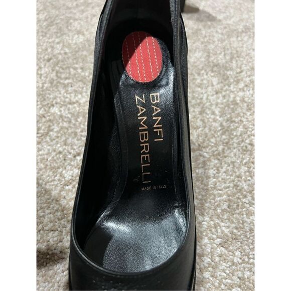 Banfi Zambrelli Black Leather Patent Pump Shoes Slip On Slim Heel size 8.5 - Picture 6 of 9